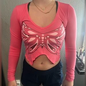 Pink y2k long sleeve crop top, size small